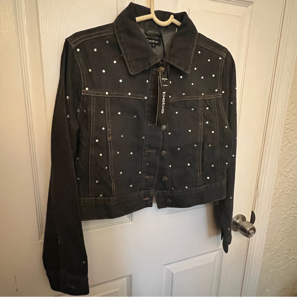 NWT Bebe Denim Jacket with Rhinestones Sparkling Details - Picture 11 of 11
